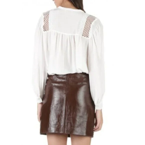 NWOT Sandro brown leather ruffle accent mini skirt, M